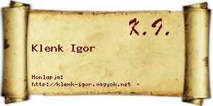 Klenk Igor névjegykártya